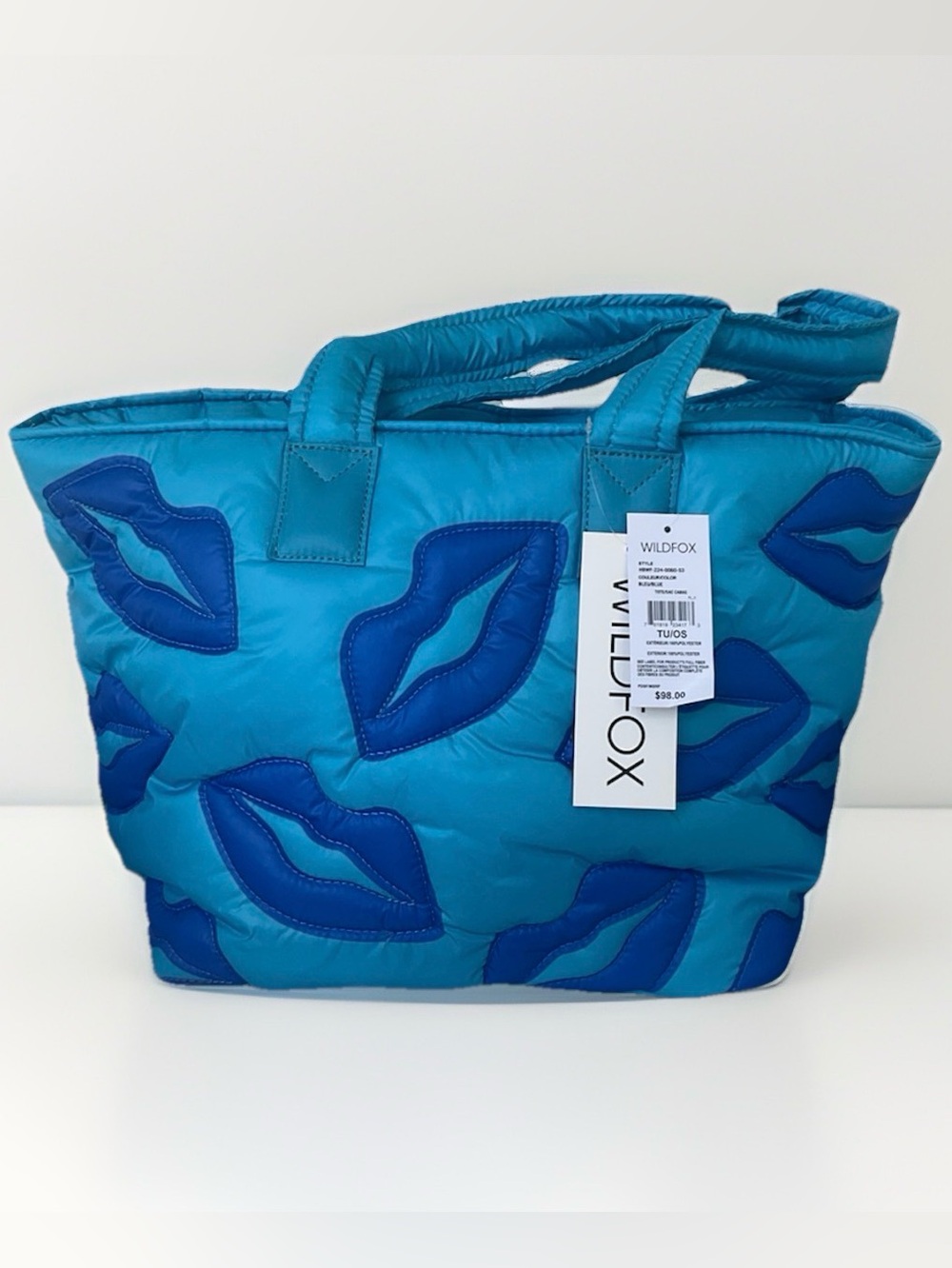 Wildfox Large Blue Colorblock Lips Puffy Quilted Tote Bag